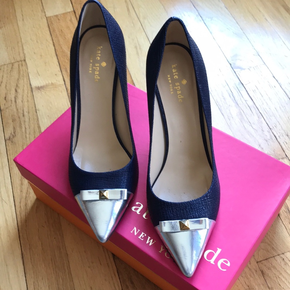 Kate Spade NY Paloma Navy Pumps w/ silver cap toe
